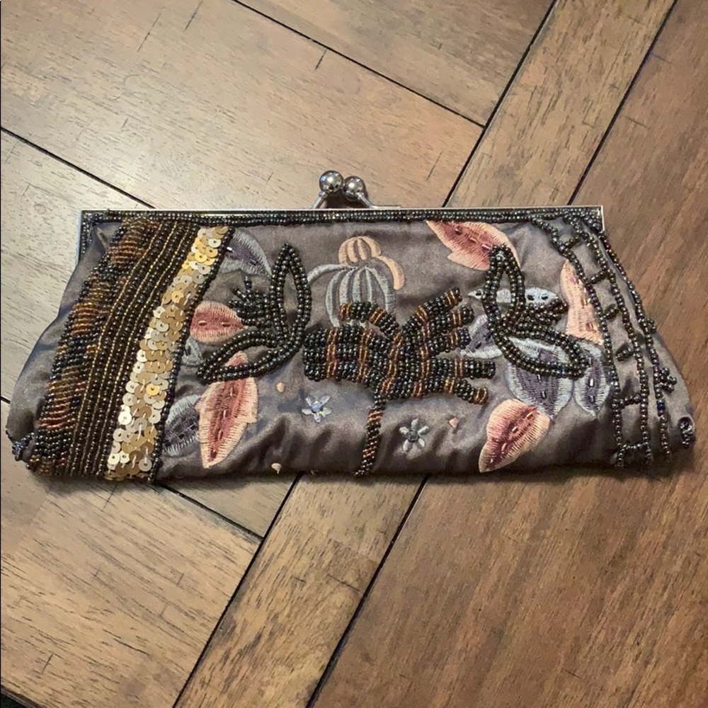 Charcoal Beaded Evening Bag with Shoulder Strap